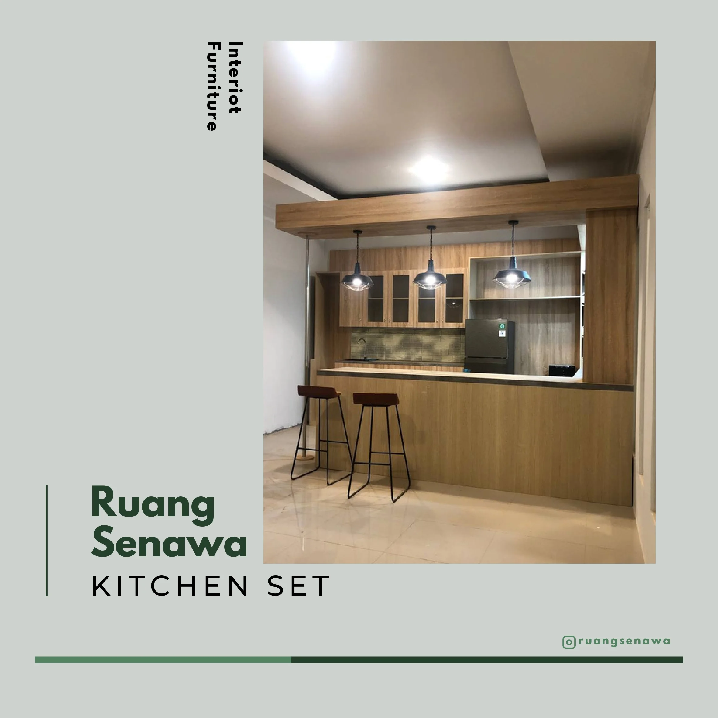 Wooden Bar Counter & Bar Stools — Meja bar panjang berbahan kayu solid dengan kursi bar minimalis Kota Palu Ruang Senawa